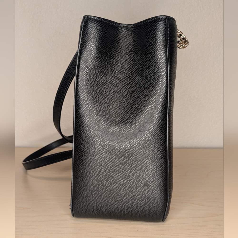 DKNY Black Leather Charm Tote with Gold Accents - Picture 7 of 16